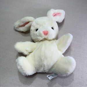 Cream Plush Puppet Bunny with Pink Nose & Ear Accents